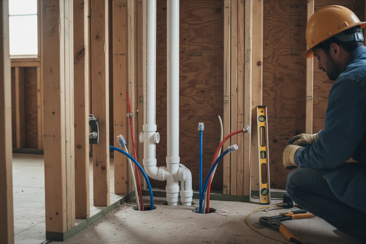 Drain and supply rough-in during Garbage Disposal Repair in Rush Springs