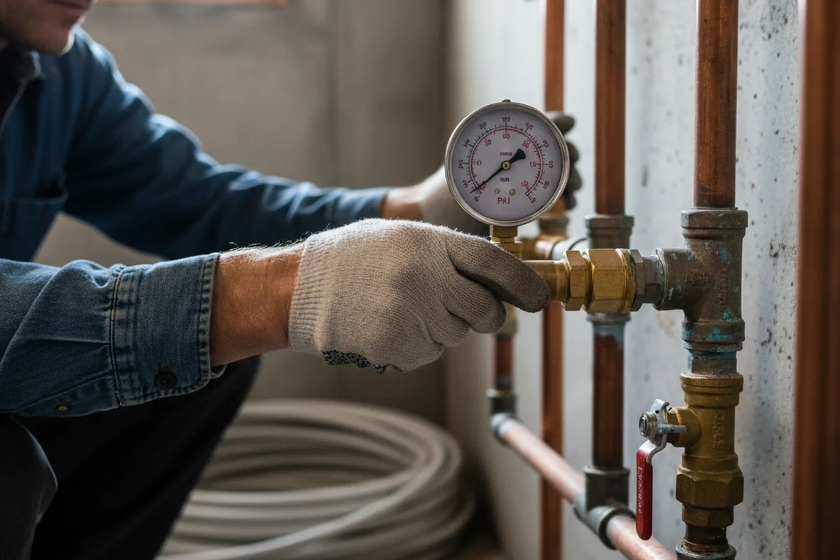Pressure testing a repaired line during Water Line Repair in Rush Springs